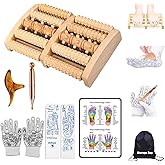Wooden Foot Massager Roller with Reflexology Socks and Gloves Tools Set for Circulation, Pain Relief in Wide Feet, Health Promotion, Gift for Mom, Dad, or Elderly