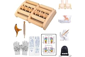 GENERIC Wooden Foot Massager Roller with Reflexology Socks and Gloves Tools Set for Circulation, Pain Relief in Wide Feet, Health Promotion, Gift for Mom, Dad, or Elderly