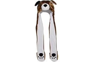 Bioterti Plush Novelty Animal Hat 3 in 1 Beanie With Long Paw Scarf, Mitten Combo