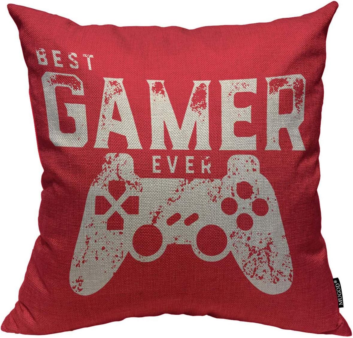 Mugod Throw Pillow Cover Best Gamer Ever for Video Games Geek Home Decorative Square Pillow Case for Men Women Boy Gilrs Bedroom Livingroom Cushion Cover 18x18 Inch Red White Pillowcase: Home & Kitchen