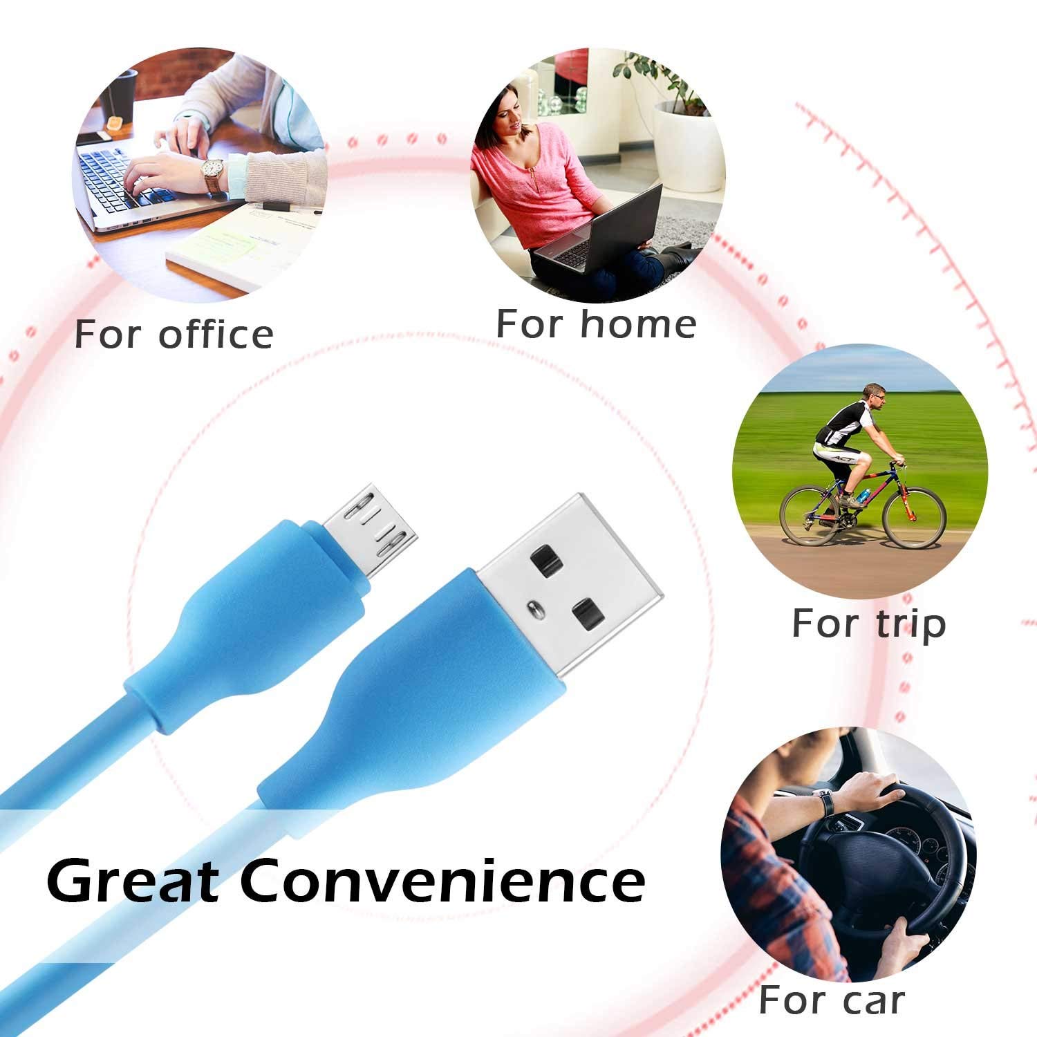 HAMSWAN Cable Charger 1M Micro USB Cable Soft Flexible Antifreeze Anti-pulls Tangle-free High Speed Sync and Charging Cable for Android Samsung HTC Nokia Sony and more (Blue)