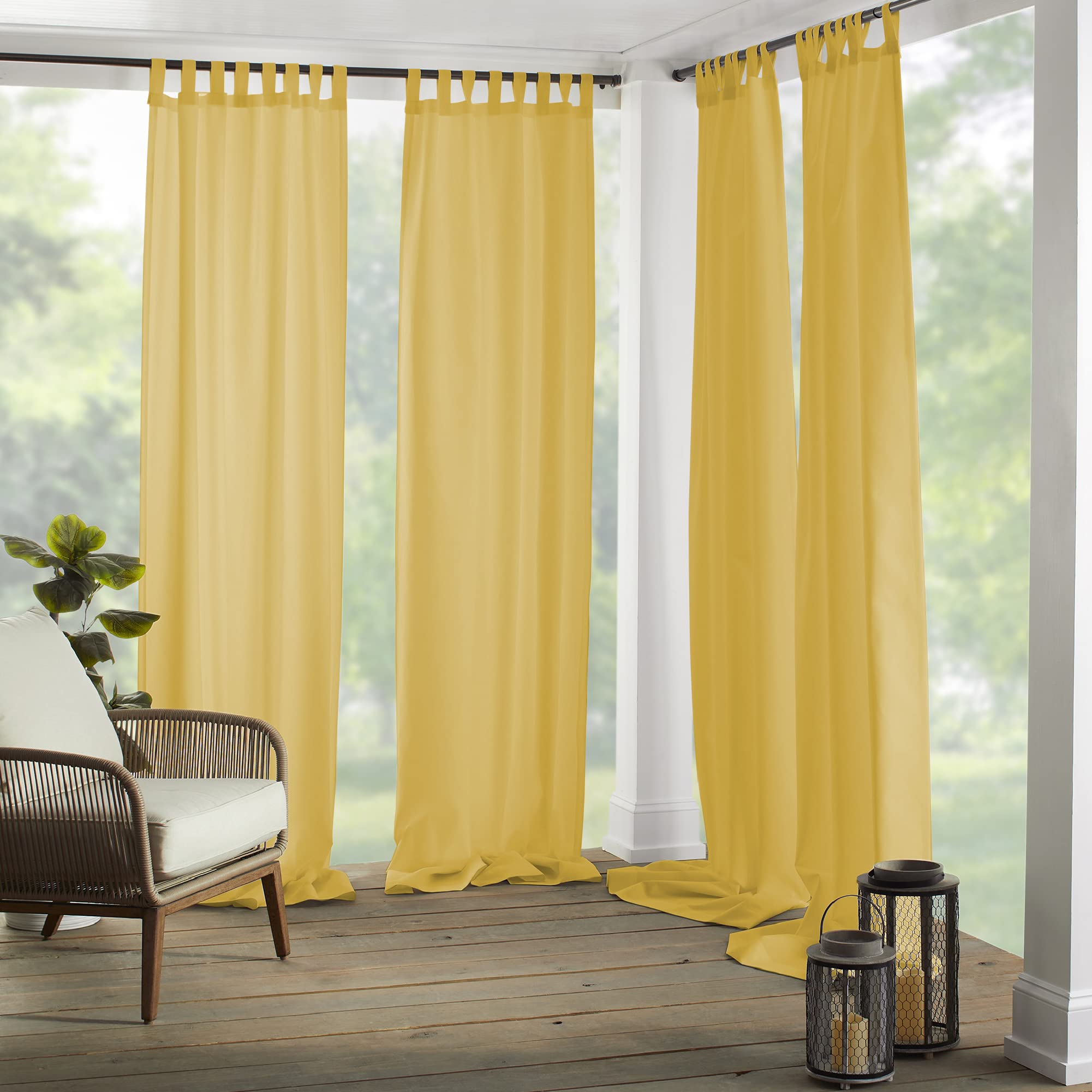 Elrene Home Fashions Matine Weatherproof Tab-Top Indoor/Outdoor Solid Color Curtain Panel for Porch, Pergola, Patio, Deck, 52”W x 84”L, Yellow