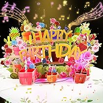 MZD8391 Birthday Cards Fireworks 3D Pop Up Blowable Cake