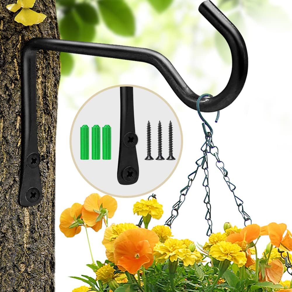 Outdoor Hanging Brackets - Surnuo 2 Pack Hanging Plant Bracket Hooks Black Indoor&Outdoor for Hanging Planters, Bird Feeders, Lanterns, Wind Chimes