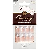 KISS Classy, Press On Nails, Nail glue included, 'Dashing', White, Medium Size, Almond Shape, Includes 28 Nails, 2g glue, 1 M