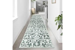 Morebes Vintage 2x10 Kitchen Runner Rugs Washable,Non-Slip Runners for Hallways, Distressed Long Floral Rug Non Skid Indoor Floor Carpet Runner for Laundry Bathroom Foyer Entryway,Grey