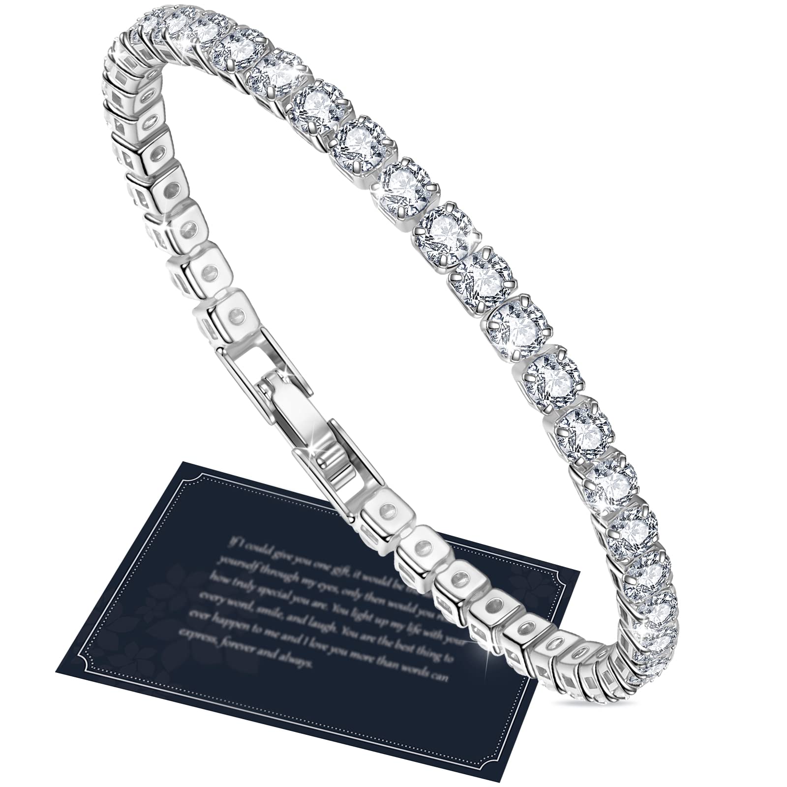 J.Fée Tennis Bracelet,Bracelets for Women,Crystal Women Bracelet 3,4mm Zircon,17,18,19cm,Silver-plated,Gold-plated,Rose Gold-plated,D Color,VVS