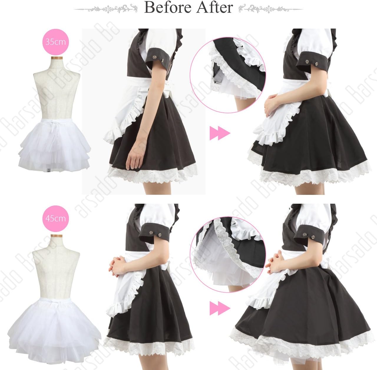 Amazon Co Jp Barsado パニエ 35cm 45cm コスチューム ホワイト 白 ブラック 黒 レディース コスプレ ウエスト フリーサイズ チュールレース ボリュームアップに ブラック45cm ホビー 通販