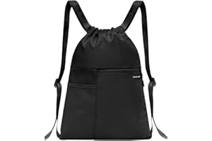 BAVELOE Drawstring Backpack with Mesh Pocket Water Resistant String Beach Swim Sports Gym for Women Men (Black)