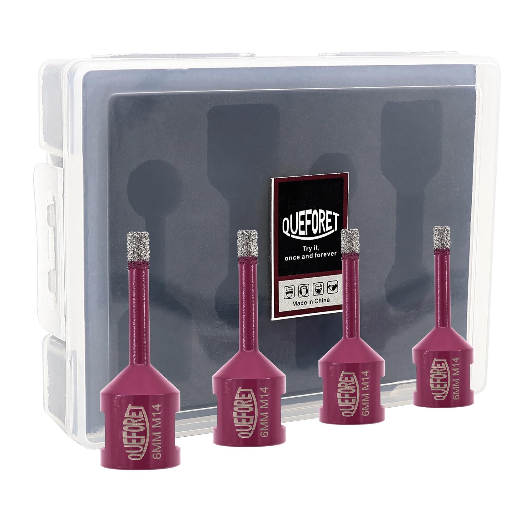 QUEFORET Diamond Drill Bits Set 6mm x M14-4pcs Hole Saw Kit for Ceramic Porcelain Tile Marble Granite