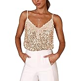 MIYIEONZ Sequin V-Neck Tank Tops Summer Sparkle Glitter Casual Sexy Backless Beach Vacation Club Camisole Top for Women