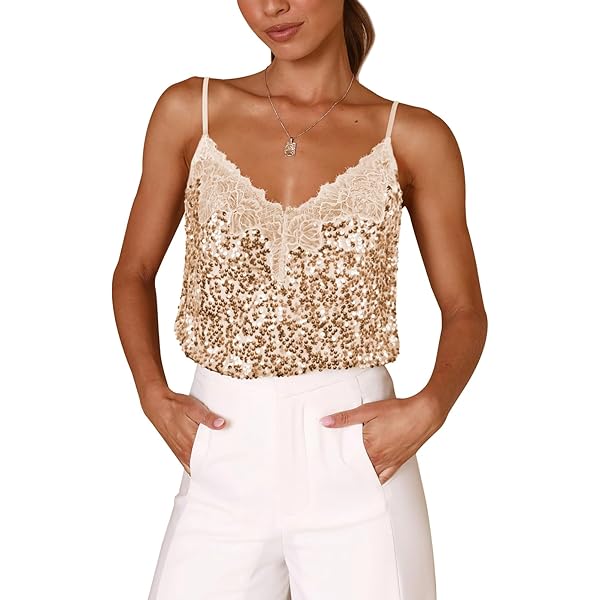 トップス POTTERY GLITTER CAMISOLE TOP Sequin Embellished Camisole Top | Apricot Clothing