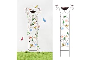 Glirops Bird Bath for Outside - Antique Iron Bird Bath with Trellis,Detachable Decorative Hummingbird Bowl,Metal Plant Support for Climbing Flowers,Elegant Outdoor Garden Feature (Honeybee)