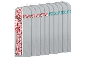 SHENEHSMP 10 Pack Dress Bags for Gowns Long, 65'' Garment Bags for Hanging Clothes with Clear Window, Dress Garment Bag
