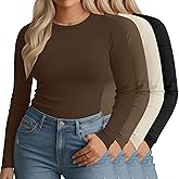 Sweetyweee 4 Pack Women's Plus Size Thermal Shirts, Fleece Crew Neck Long Sleeve Underwear Tops Slim Fitted Base Layer