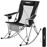 FUNDANGO Rocking Camping Chair, High Mesh Back Portable Folding Camp Chairs with Pillows, Cup Holder and Carry Bag for Lawn P