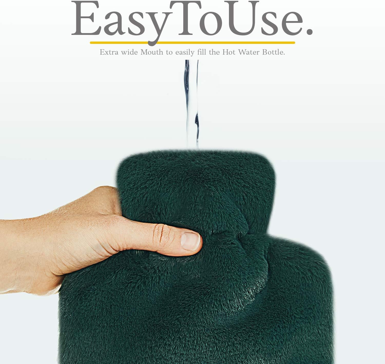 Hot Water Bottle, with Soft Premium Fleece Cover, Green, 2L, Heating Pad for Menstrual Cramps and Period Comfort - Image 5