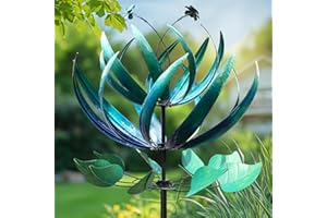 LimeHill Wind Spinner for Yard and Garden - Large Metal Windspinners for Outdoor Decorations (Blue Lotus (24 X 84 Inches))