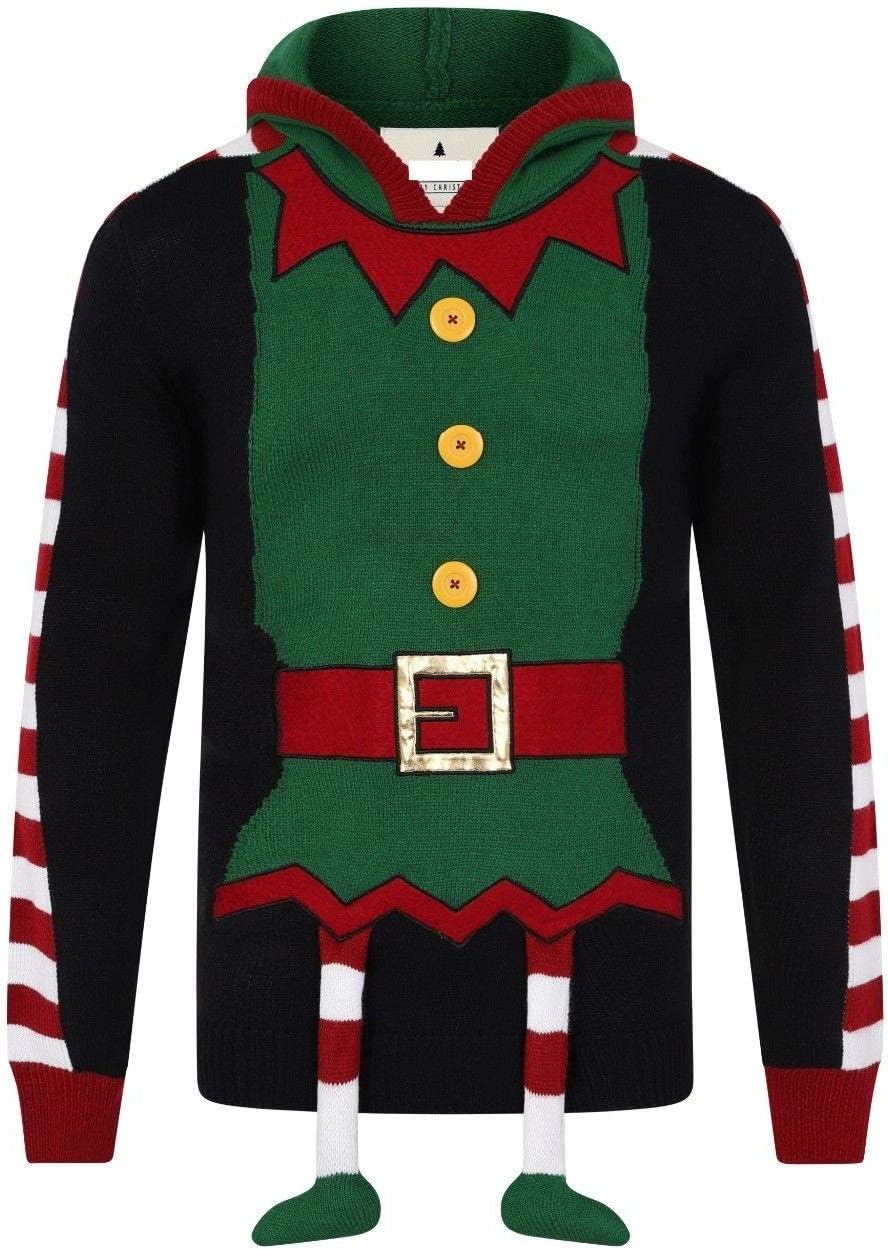 Ex High Street Brand Christmas Jumper 3D Novelty Hooded - Xmas Santa Sweater | Unisex Warm Knitwear Sweatshirt with Hood | Fashion Winter Wear
