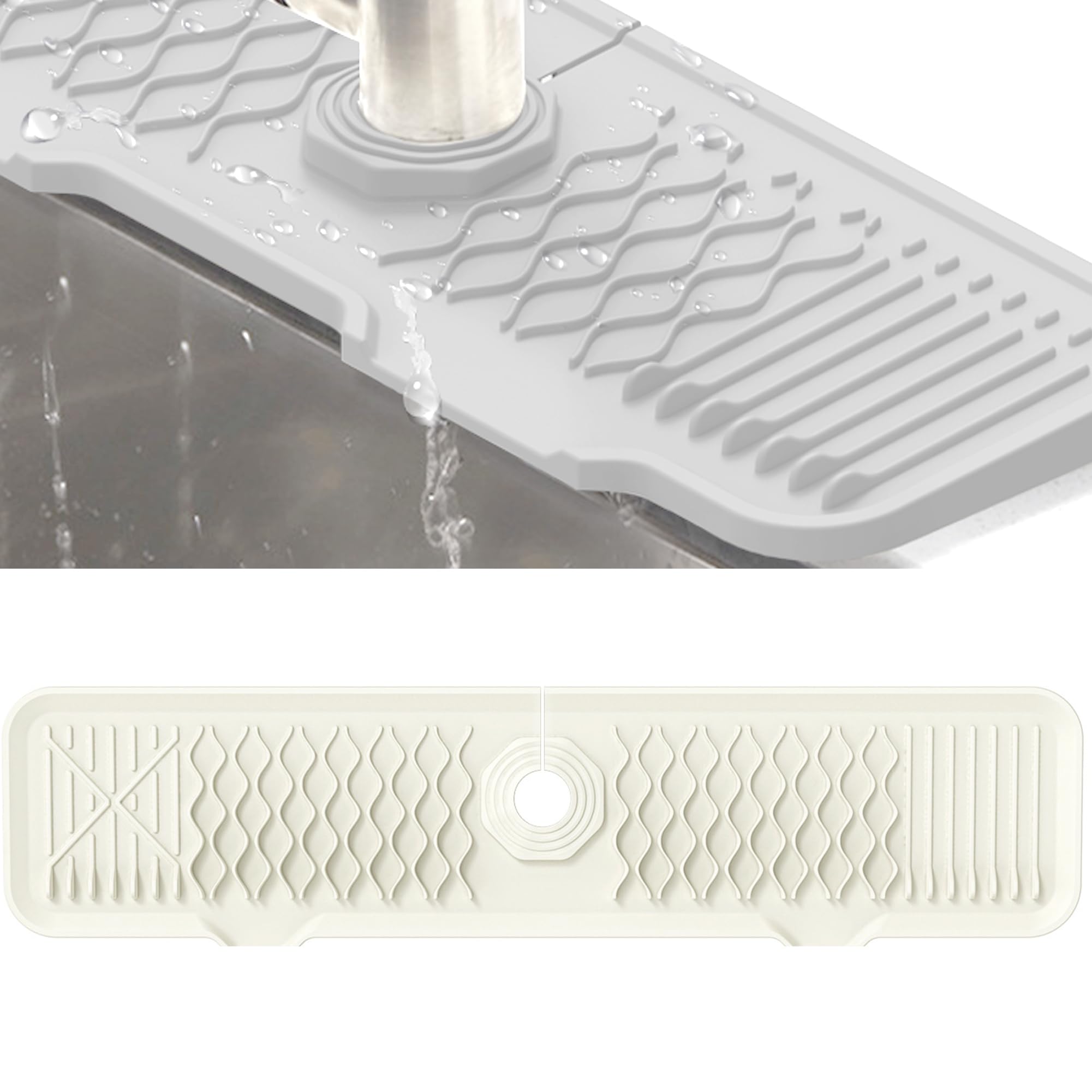 Veki Silicone Faucet Mat for Draining, Kitchen Tap Sink Splash Guard, Foldable Tap Drip Draining Holder, Faucet Handle Drip Catcher Tray for Kitchen and Bathroom Countertop Protect (61 cm, White)