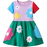 Hongshilian Little Girls Casual Cotton Dress Cartoon Print Short Sleeve Summer T-Shirt Skirt Dresses
