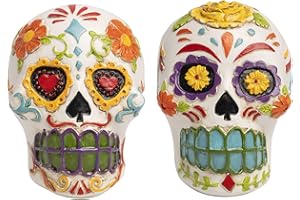 Bechivie Sugar Skulls Couple Decor Day of The Dead Figurines, Dia De Los Muertos Altar Ofrenda Decorations for Home Table, Mexican Resin Statue Halloween Calaveras Gifts
