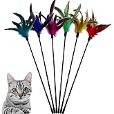 CATENAS 6 PCS Feather Stick Cat Toys, Interactive Wand for Indoor Cats