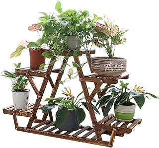 unho Blumenregal Blumentreppe 6 Ebenen Pflanzentreppe für Indoor Balkon Wohzimmer Outdoor Garten Dekor Pflanzenregal Holz 71×25×58cm