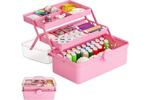 SuoXing 13in Three-Layer Plastic Storage Box With Handle - Multipurpose Pink Cute Tackle Box and Portable Ivf Medication Organizer