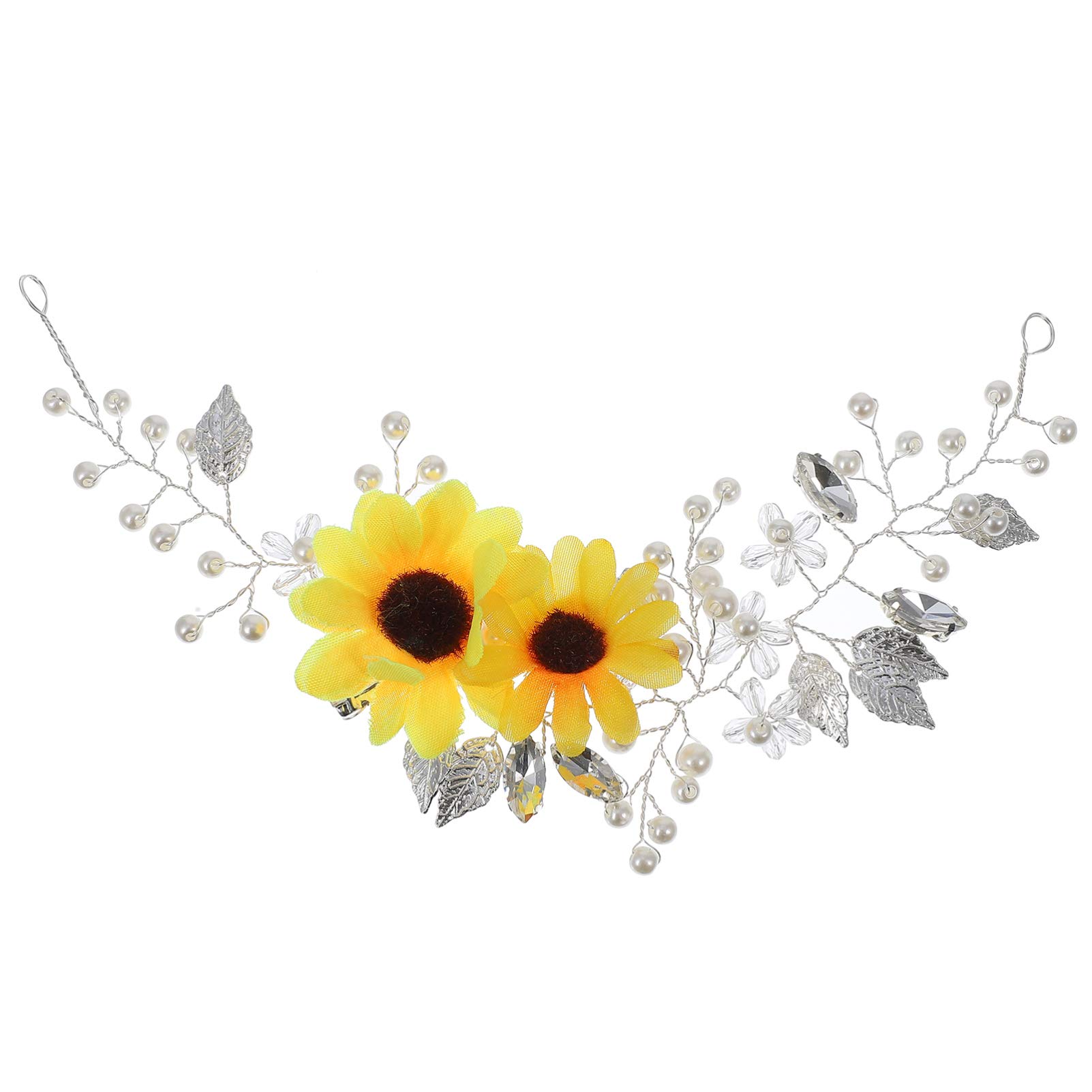 FRCOLOR Sunflower Daisy Bride Wedding Hair Vine Sunflower Pearl Hair Accessories Crystal Hair Piece Decorative for Women and Girls