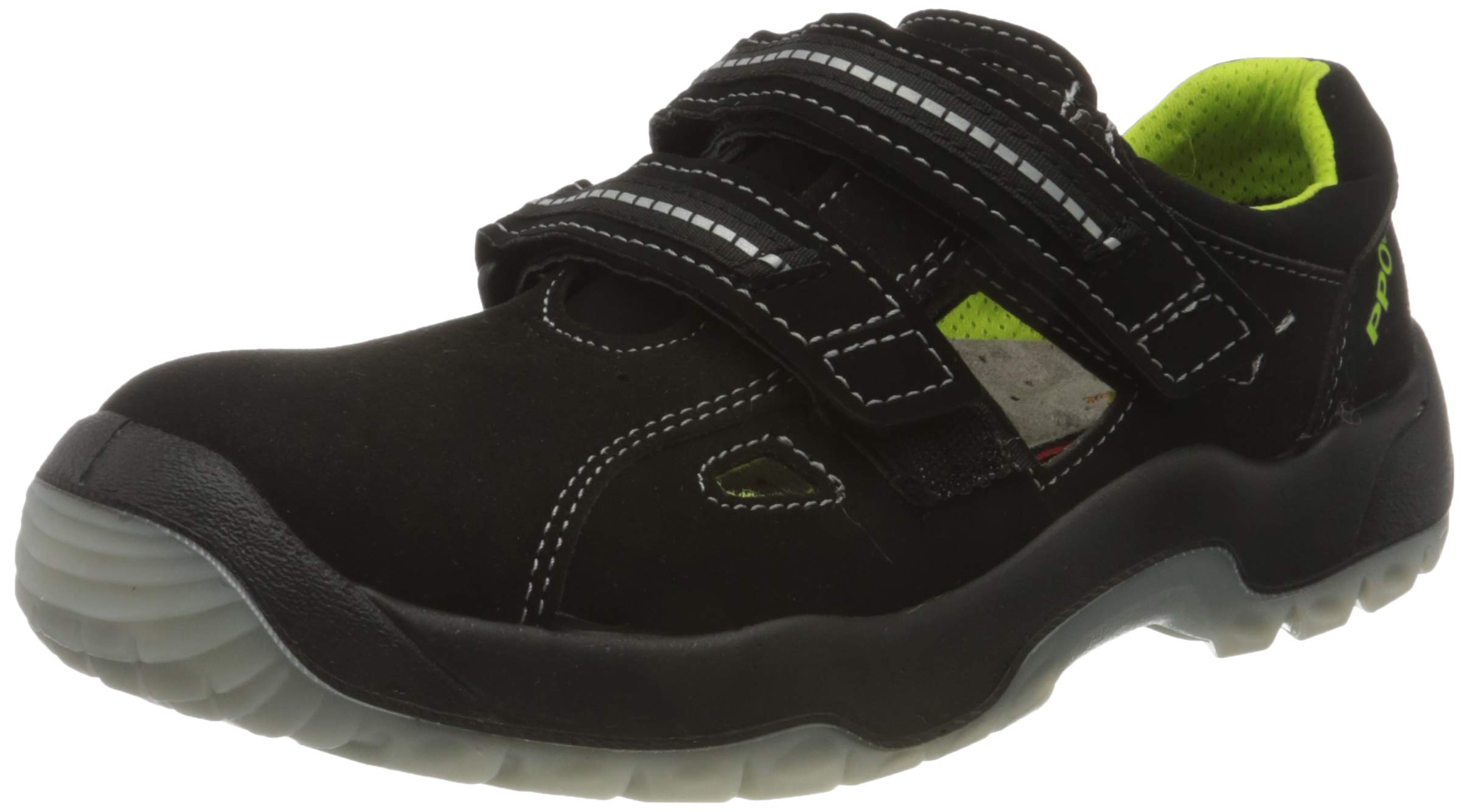 Ppo PP Bppos681_46 Ppo PU/TPU Series Safety shoes, Black-Grey-Lime, 46 Size