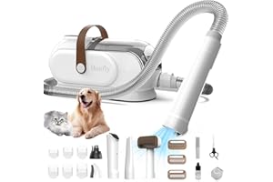 Bunfly Dog Grooming Kit & Dog Hair Vacuum, 3.5L Capacity Pet Grooming Vacuum with 13000kpa Strong Grooming & Vacuum Suction 99% Pet Hair,17 Grooming Tools Shedding Pet Hair, Home Cleaning -White