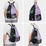 WANDF Swim Bag Mesh Drawstring Backpack Wet Pocket Purple view 7