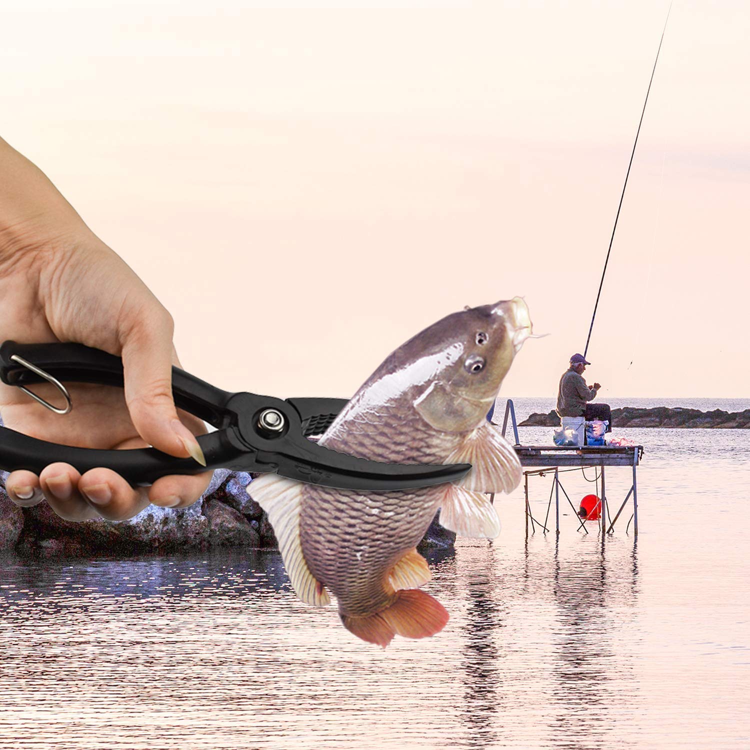 Tbest Fishing Pliers Saltwater Hook Remover Pliers Fishing Gripper Gear Tool ABS Grip Tackle Fish Lip Holder Trigger Clamp With Ring