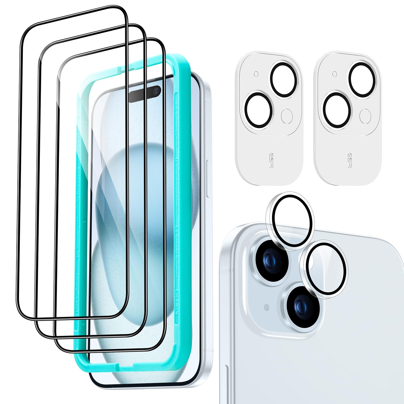 ESR 3+2 Pack for iPhone 15 Screen Protector, 3