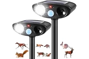 JAHYELEC 2025 Cat Repellent Device Ultrasonic Animal Repellent Outdoor Solar Animal Repeller with Motion Sensor&LED Strobe Light Deer Deterrent to Scare Dog Squirrel Raccoon Skunk Rabbit (2Pack)