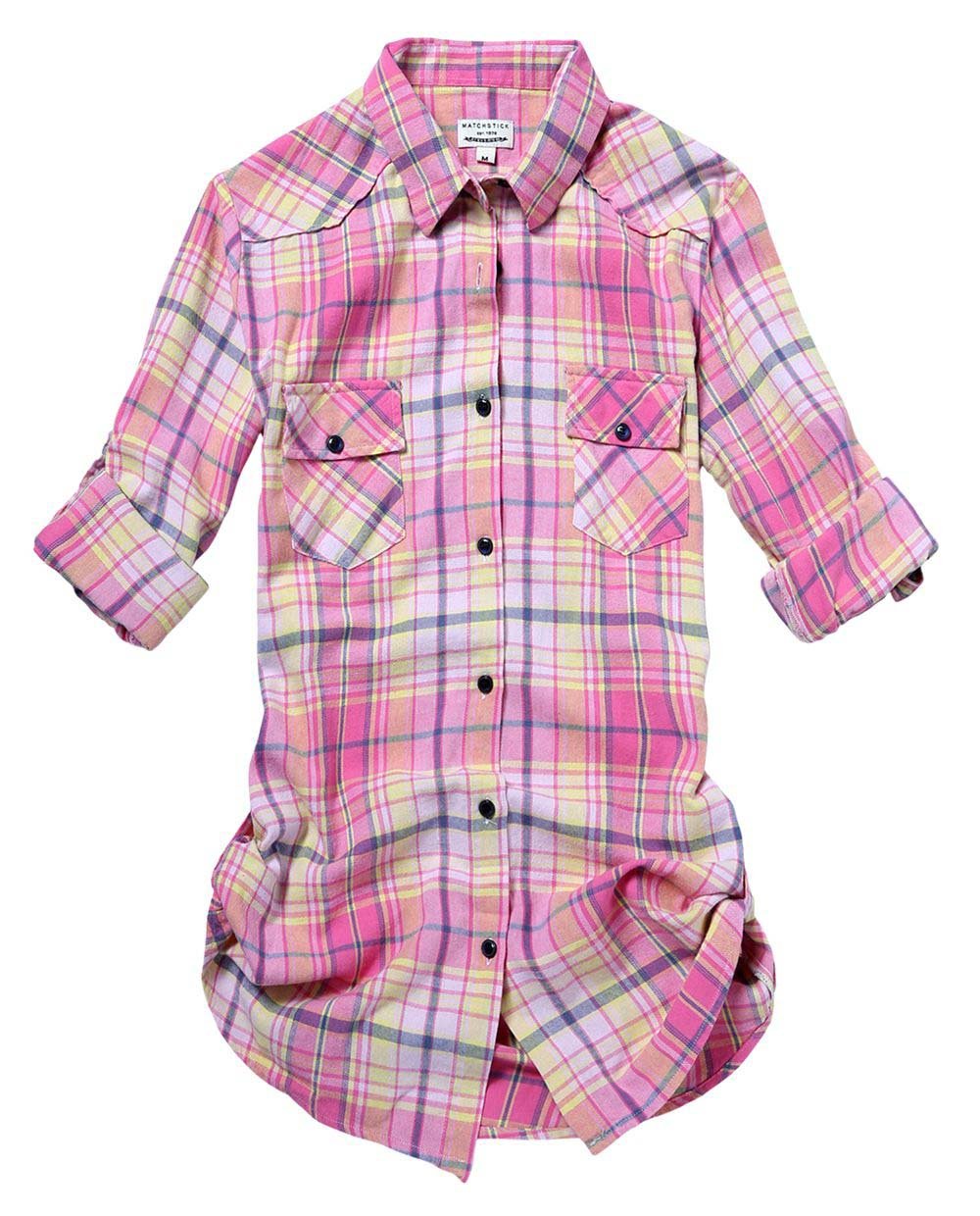 Match Women's Long Sleeve Cotton Plaid Shirt