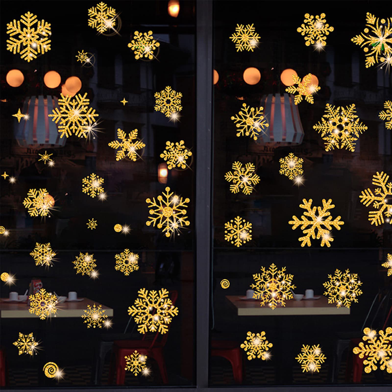 HBell Christmas Snowflake Stickers,110Pcs Reusable Christmas Window Stickers,Static Self Clings PVC Snowflakes Window Clings for Xmas Home/Shop Decorations Winter Party Supplies Ornaments (Gold)
