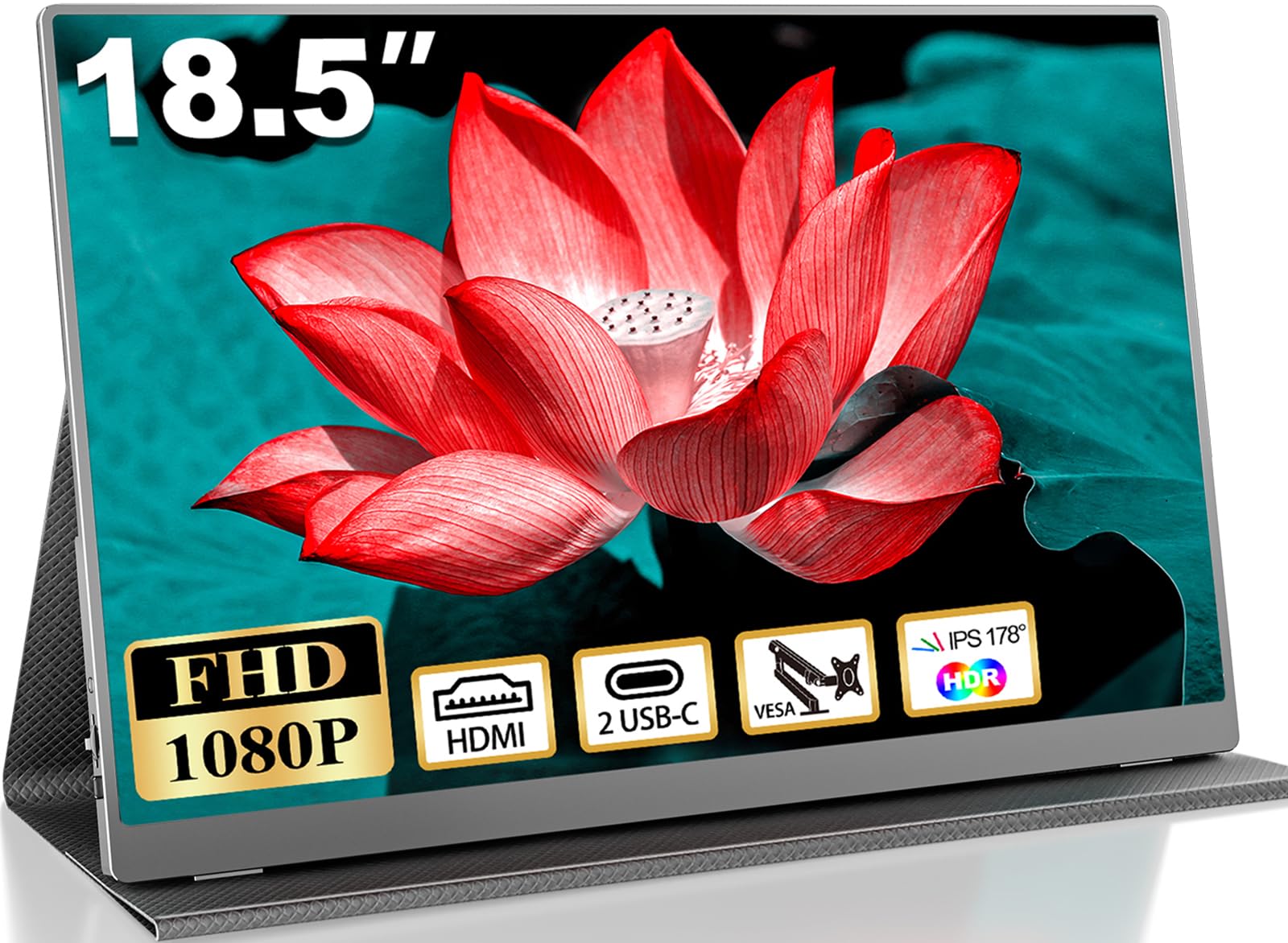18.5 Inch Portable Monitor For Laptop, Fhd 1080P 100% Srgb Travel Monitors For Laptop, Portable Computer Ips Display W/Vesa, External Monitor Usb-C Hdr Hdmi Portable Screen W/Smart Cover &Amp; Speakers