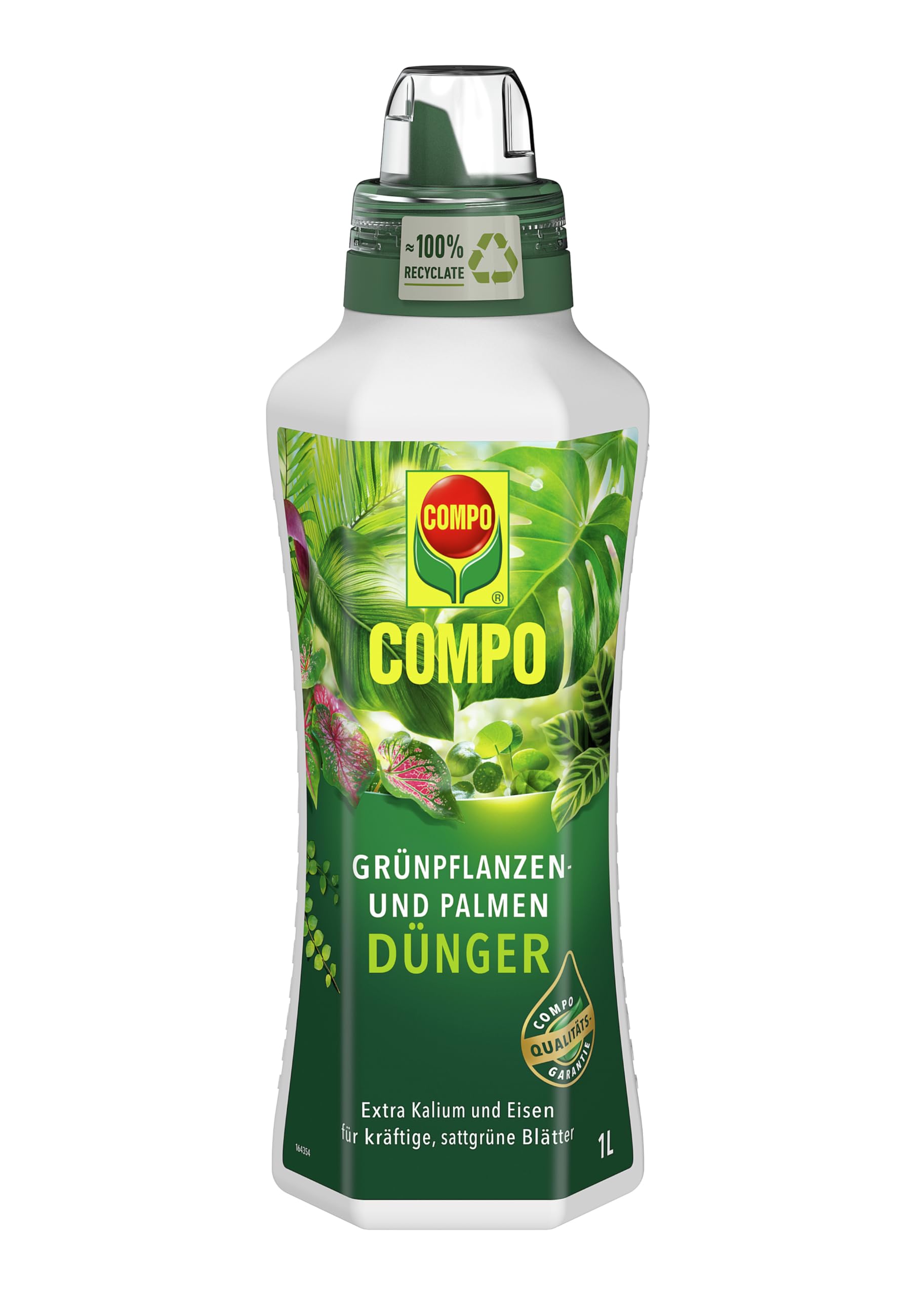 COMPO Grünpflanzendünger und Palmendünger – Spezial-Flüssigdünger für alle Zimmer-, Balkon- und Terrassenpflanzen – 1 Liter