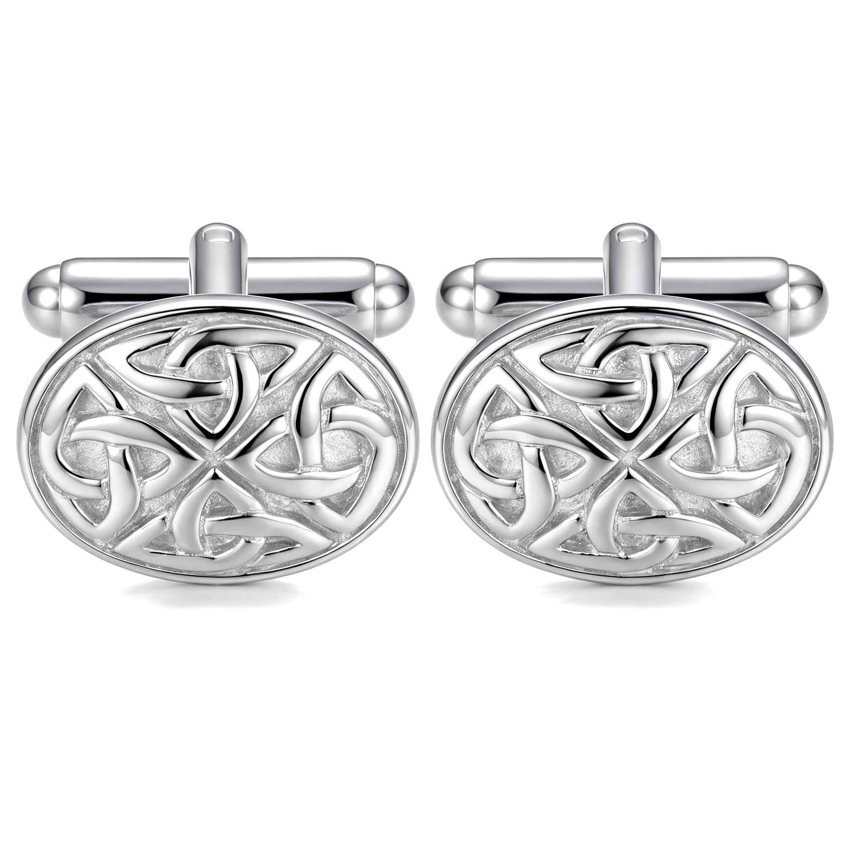 Alexander Castle 925 Sterling Silver Celtic Cufflinks for Men - Oval 17mm x 12mm Celtic Trinity Cufflinks with Jewellery Gift Box