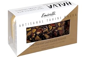 EMIRELLI SAN FRANCISCO Emirelli Artisanal Halva Dessert – Authentic Middle Eastern Candy Turkish Sweets – Vegan Candy 55%-Tahini Halwa - Halvah Traditional International Sweets - Dark Chocolate Roasted Almonds Flavor