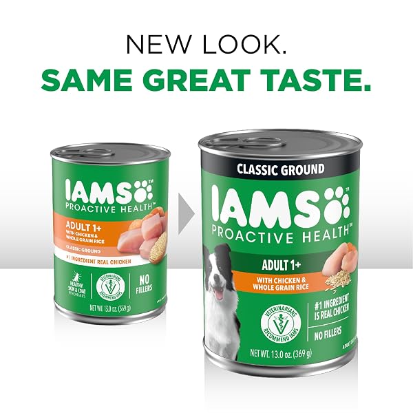 IAMS PROACTIVE HEALTH WET DOG FOOD, ADULT WET DOG FOOD MULTIPACK GROUND DINNER, WITH CHICKEN & RICE, 13 OZ. CANS (PACK OF 12)