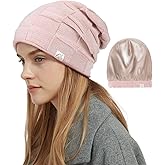 Hat Hut Womens Beanie Satin Lined Beanie Winter Hats for Women Men, Silk Lined Slouchy Beanie Hats Soft Warm Ski Hat Unisex