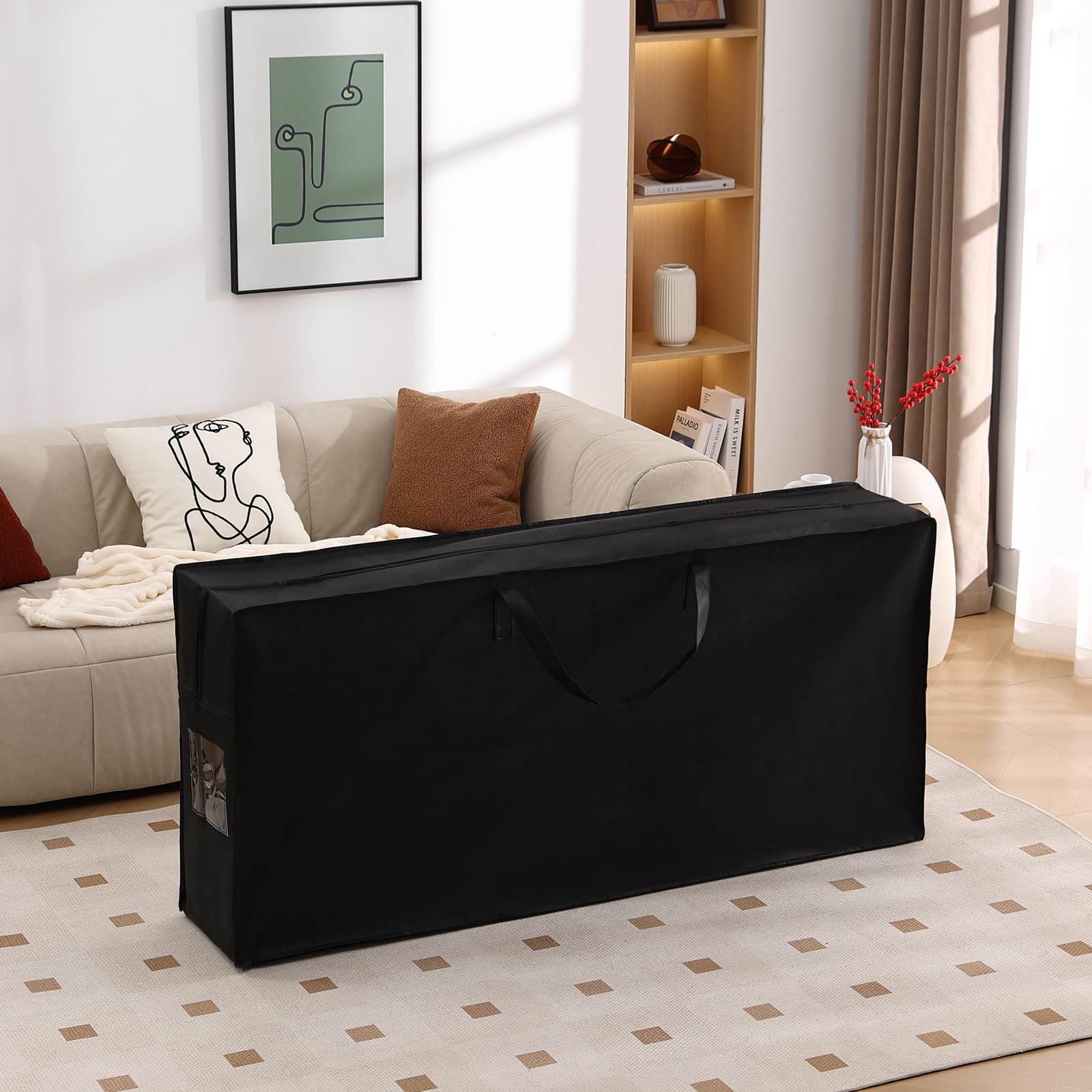 Photo 1 of Folding Mattress Storage Bag, Carry Case for Trifold Memory Foam Mattress, Convenient Moving and Travel Storage (Fits4”Queen Mattress, Black)