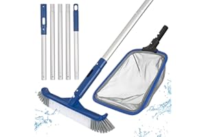 POOLAZA Pool Cleaning Kit, 14.5'' Pool Brush Head & Ultra Fine Mesh Pool Skimmer Net with Pole, Aluminum Frame Pool Net Skimmer & Pool Brush with Pole,Pool Net & Pool Brushes for Cleaning Pool Walls with Pole