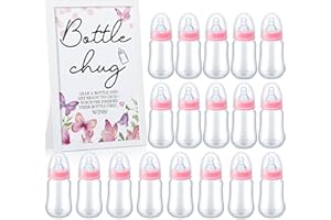 Roowest Bottle Chug Baby Shower Game Favors Including Pink Butterfly Theme Wooden Sign and 18 Pcs Feeding Bottles for Gender Reveal Party Supplies