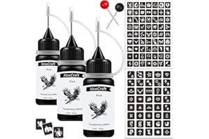 NEWCRAFT 3 Packs Black Temporary Tattoo Ink and Stencils for Adults Teens Kids, Temporary Tattoo Kit Skin Friendly