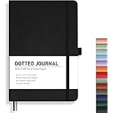 RETTACY Dotted Journal Notebook, 192 Pages, A5 Medium Size (5.7'' x 8.3'') | Leather Hardcover, 100 GSM Thick Paper, for Journaling, Planning, Tracking (Black)
