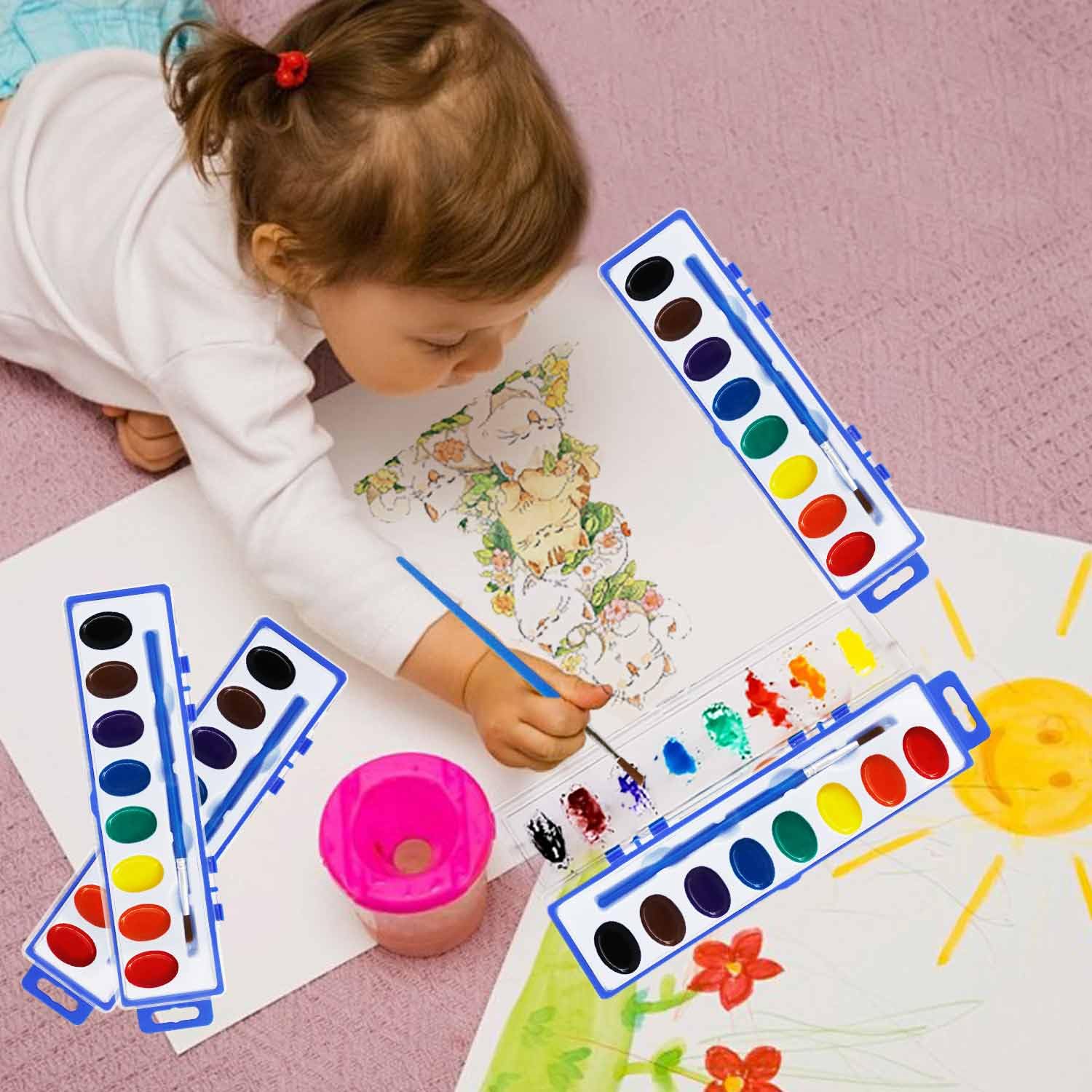 40 Pack Watercolor Paint Set Bulk -Kids Watercolor Paint Set with Brushes | Washable Non-Toxic Water Color Paint Sets for Kids Bulk, Adults, Classrooms, Parties & Art Activities.